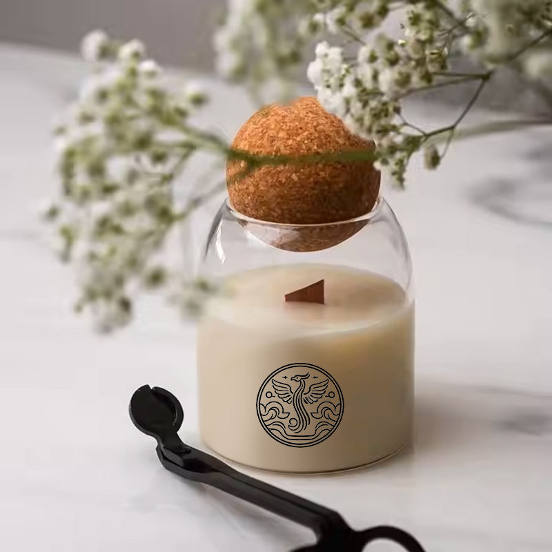 Round Cork Glass Jar Indoor Durable Long-Lasting Premium Essential Oil Fragrance Jelly Gel Candle Branded Scented Soy Wax Candle